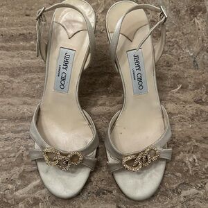 Jimmy Choo Cream Heels with Gold Accents